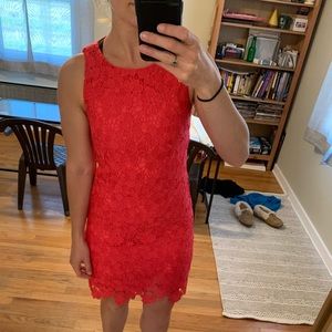 Coral lace patterned dress
